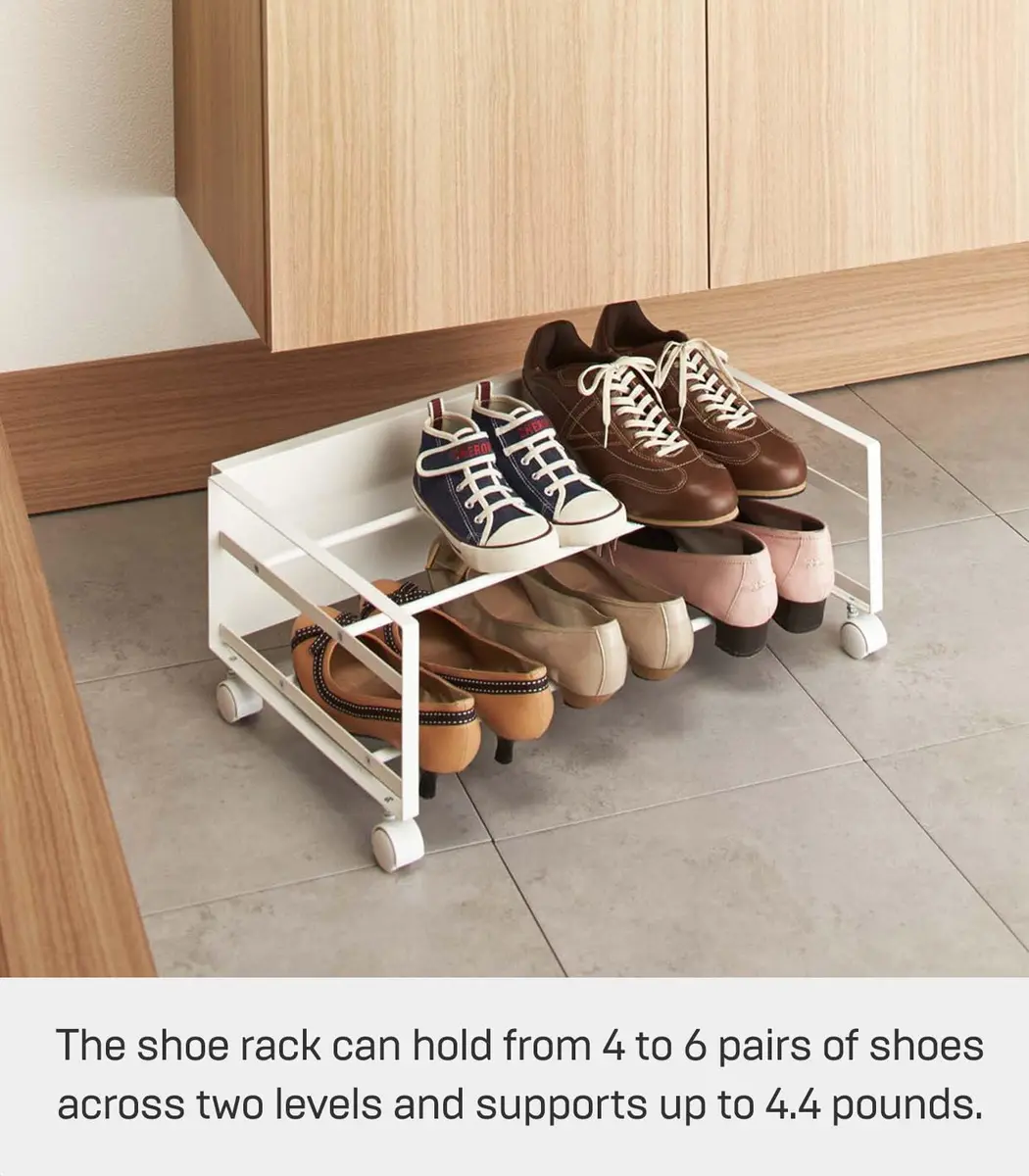 YAMAZAKI Home Frame Rolling Shoe Rack | Compact Steel Shoe Organizer with Wheels, Holds 4 Shoes, 6 Heels - view 3