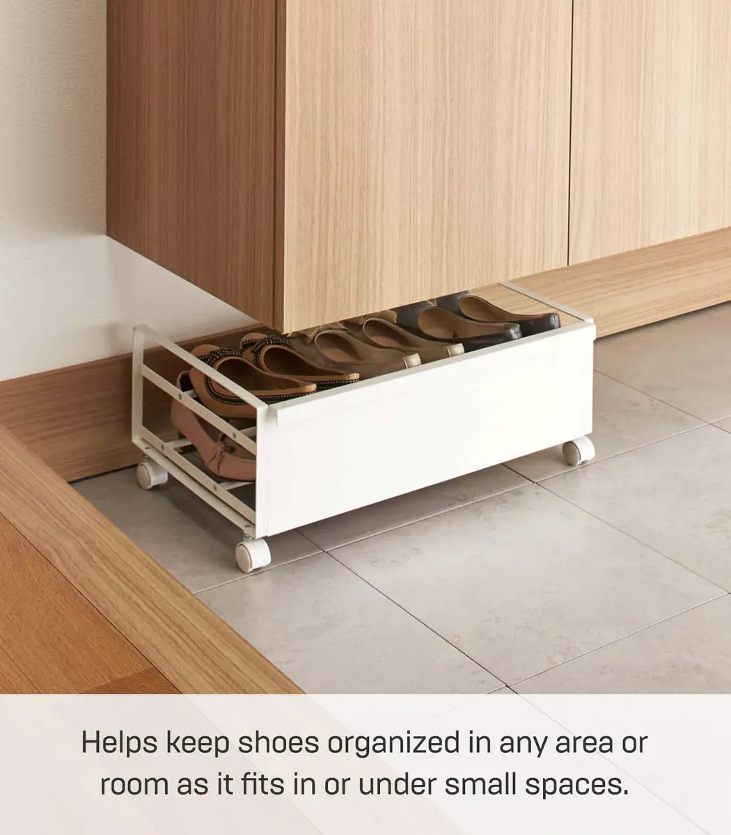 YAMAZAKI Home Frame Rolling Shoe Rack | Compact Steel Shoe Organizer with Wheels, Holds 4 Shoes, 6 Heels - view 4