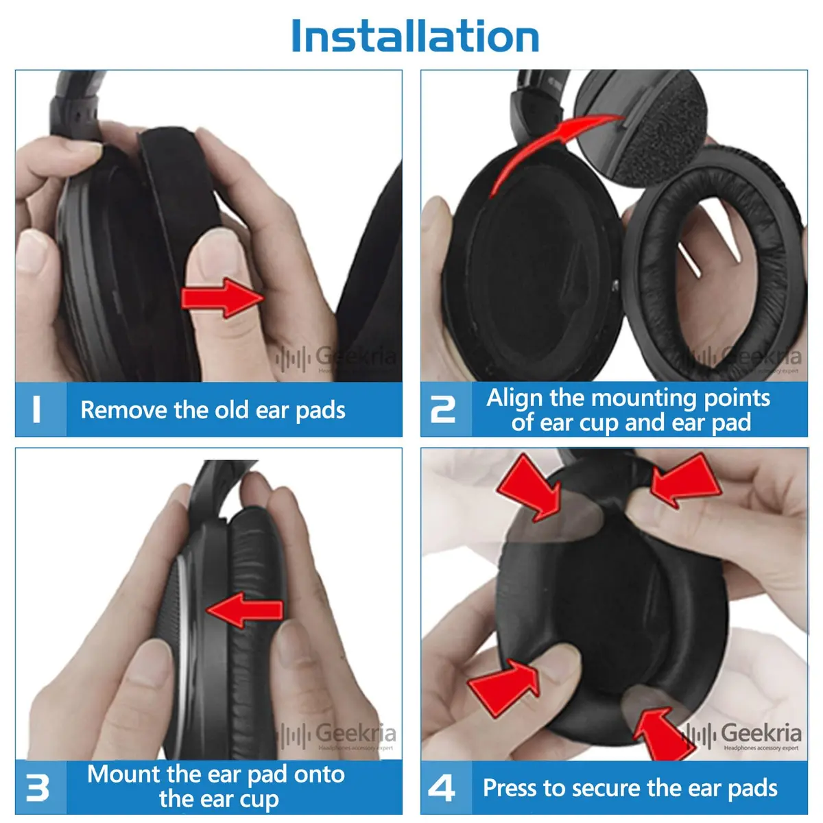 GEEKRIA Comfort Velour Replacement Ear Pads for Sennheiser HD505, HD515, HD518, HD555, HD558, HD559, HD569, HD579, HD598 Headphones Ear Cushions (Black) | Repair Parts - view 5