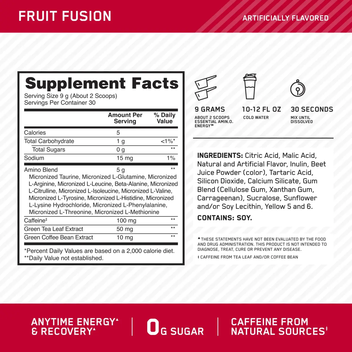 Optimum Nutrition Amino Energy Powder Fruit Fusion 9.5 oz (270 g) | Energy & Focus Blend - view 2