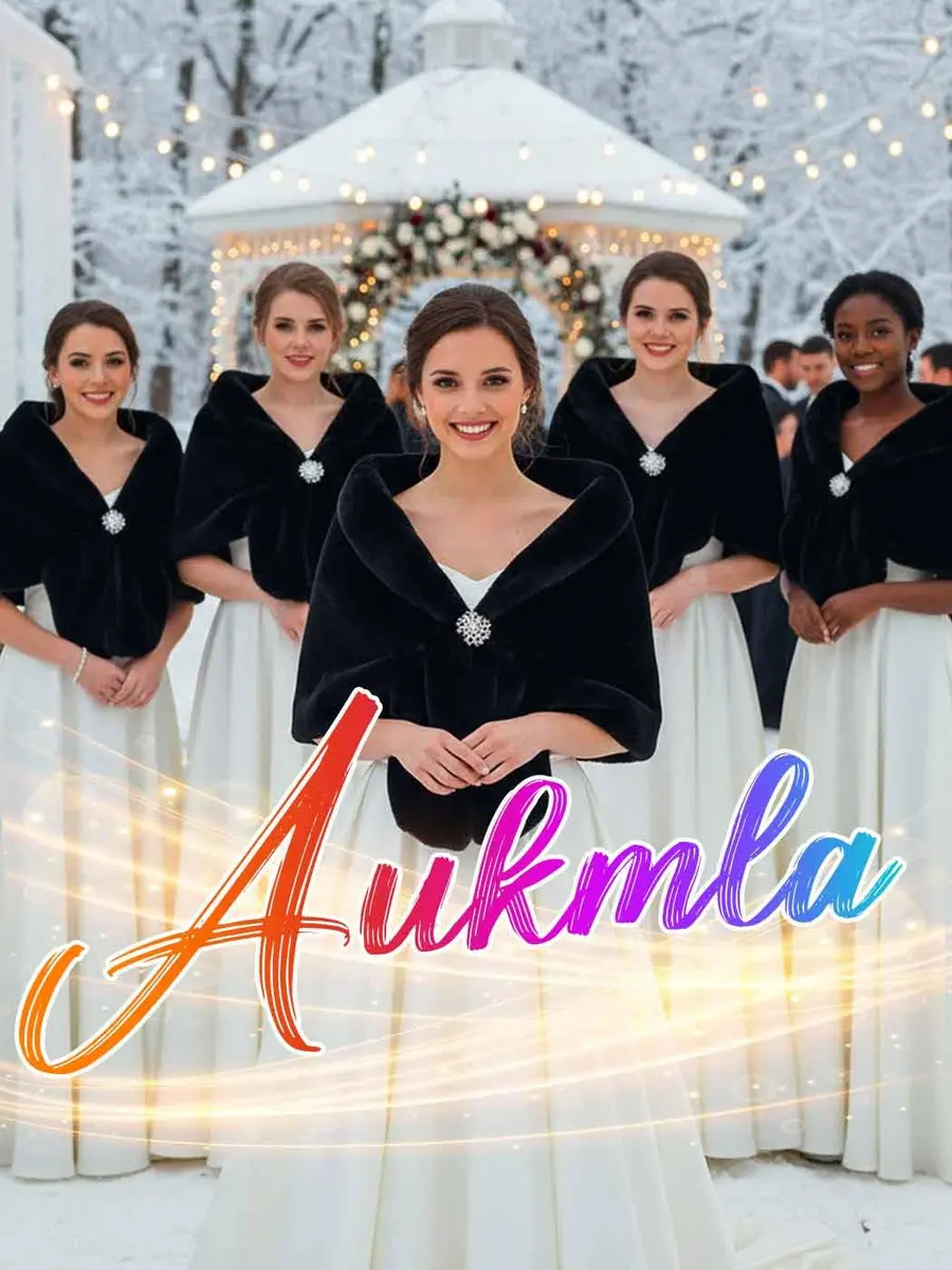 Aukmla Women's Wedding Fur Wraps and Shawls Bridal Fur Stoles Scarf with Rhinestones Brooch for Bride and Bridesmaids (Black, US 4-14 (S-M)) | Elegant Bridal Fur Wrap - view 6