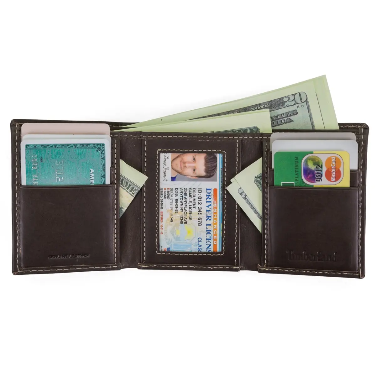 Timberland Cloudy Trifold Brown Leather Wallet | 6 Card Slots, ID Window, Slim Design - view 3