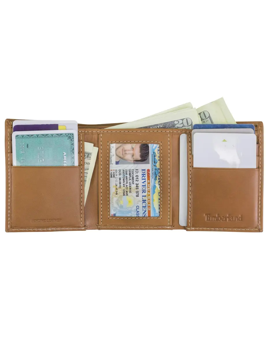 Timberland Men's Leather Trifold Wallet With Id Window, Tan (Cloudy), One Size | Genuine Italian Leather Slim Design - view 4