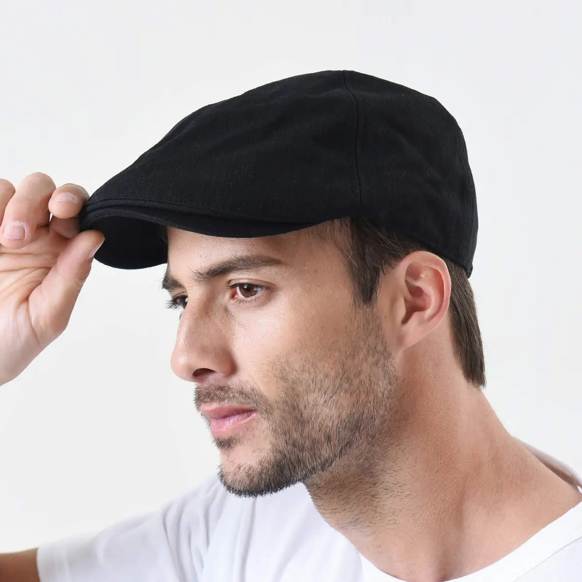 WITHMOONS Simple Newsboy Hat Flat Cap SL3026 | Summer Cotton Style, One Size, Black - view 3