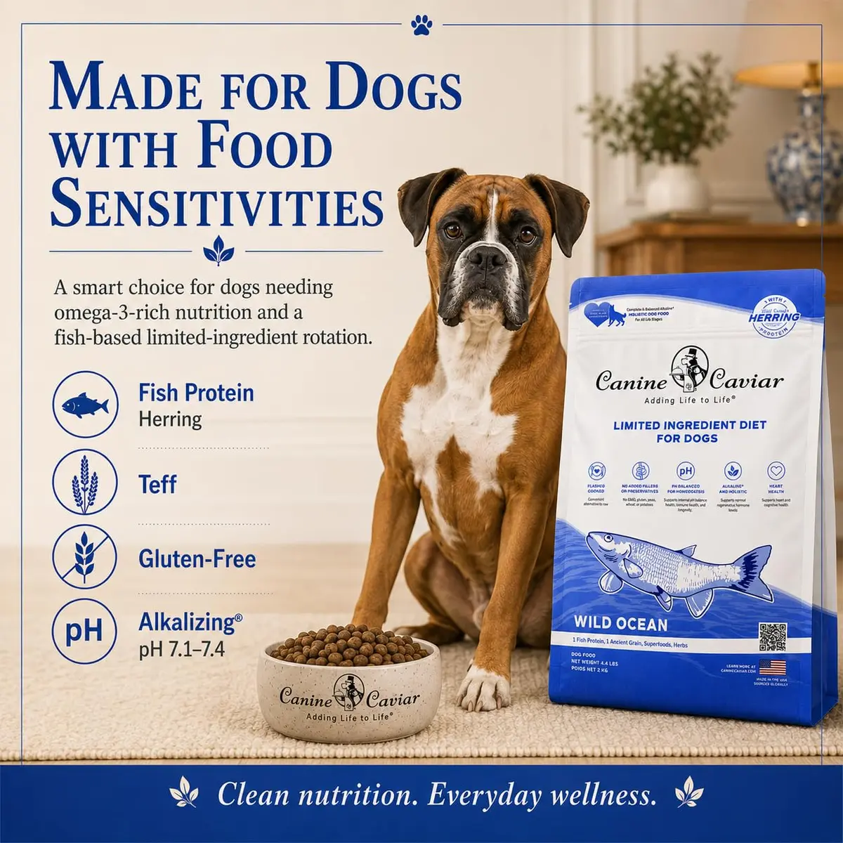 Canine Caviar Wild Ocean Dry Dog Food Herring & Teff 22 lb | Alkaline, Limited Ingredient, Natural Nutrition - view 5