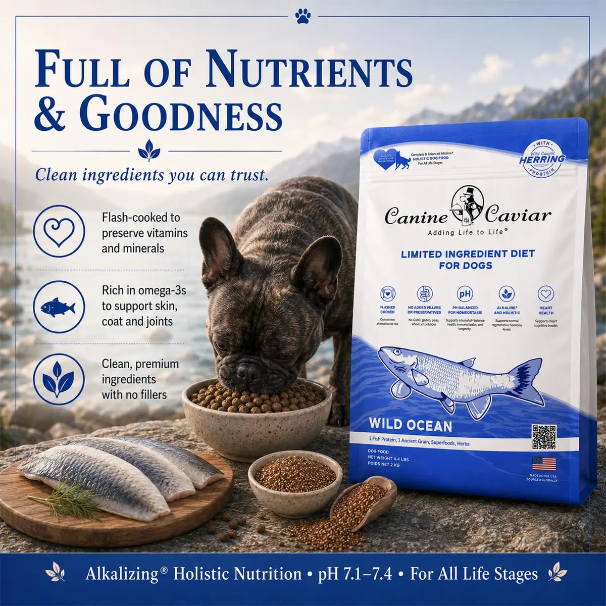 Canine Caviar Wild Ocean Dry Dog Food Herring & Teff 22 lb | Alkaline, Limited Ingredient, Natural Nutrition - view 6