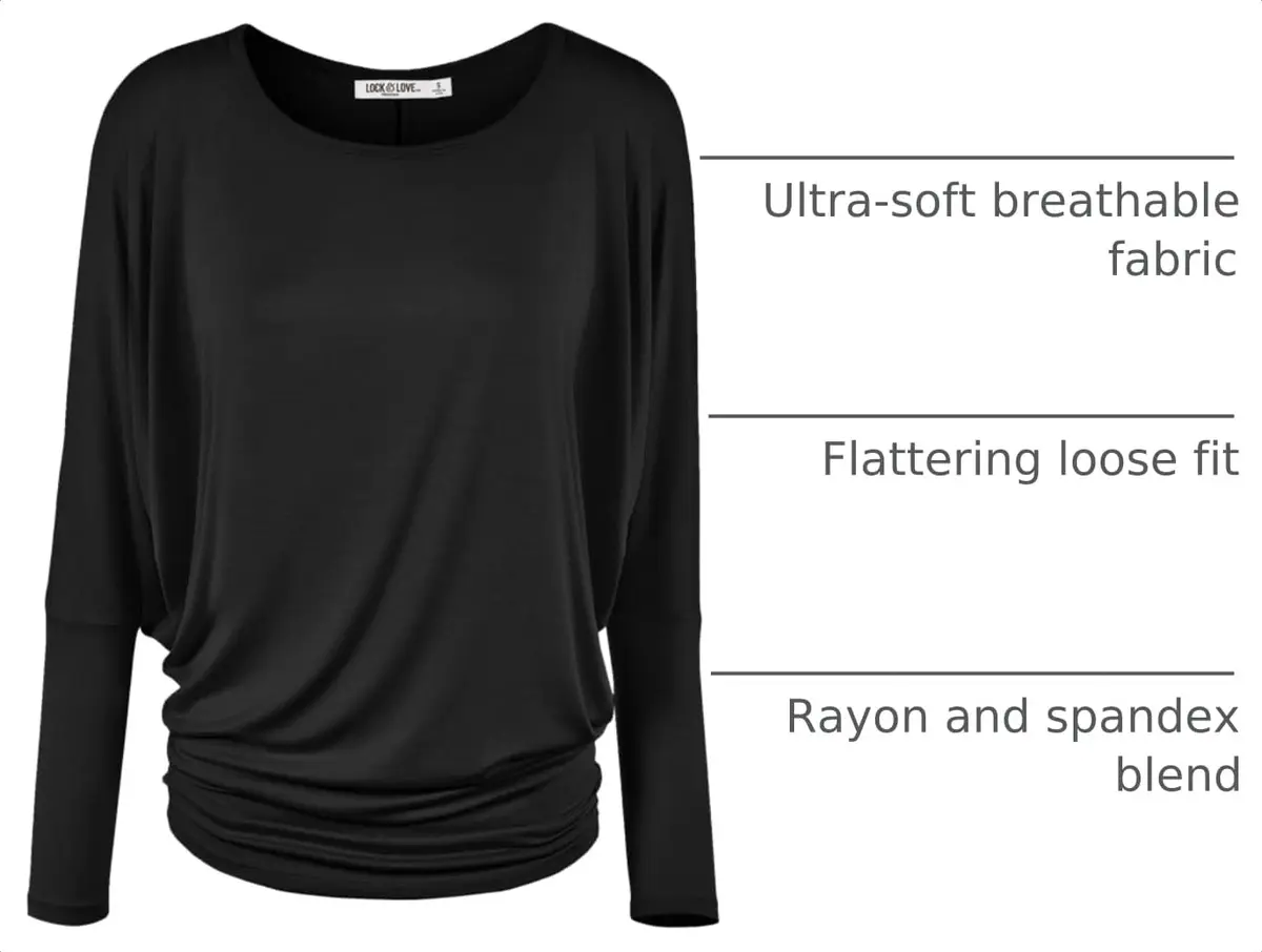 Lock and Love Women's Casual Flowy Batwing Dolman Top 95% Rayon, XXL | Soft & Comfortable Loose Fit Pullover - view 4