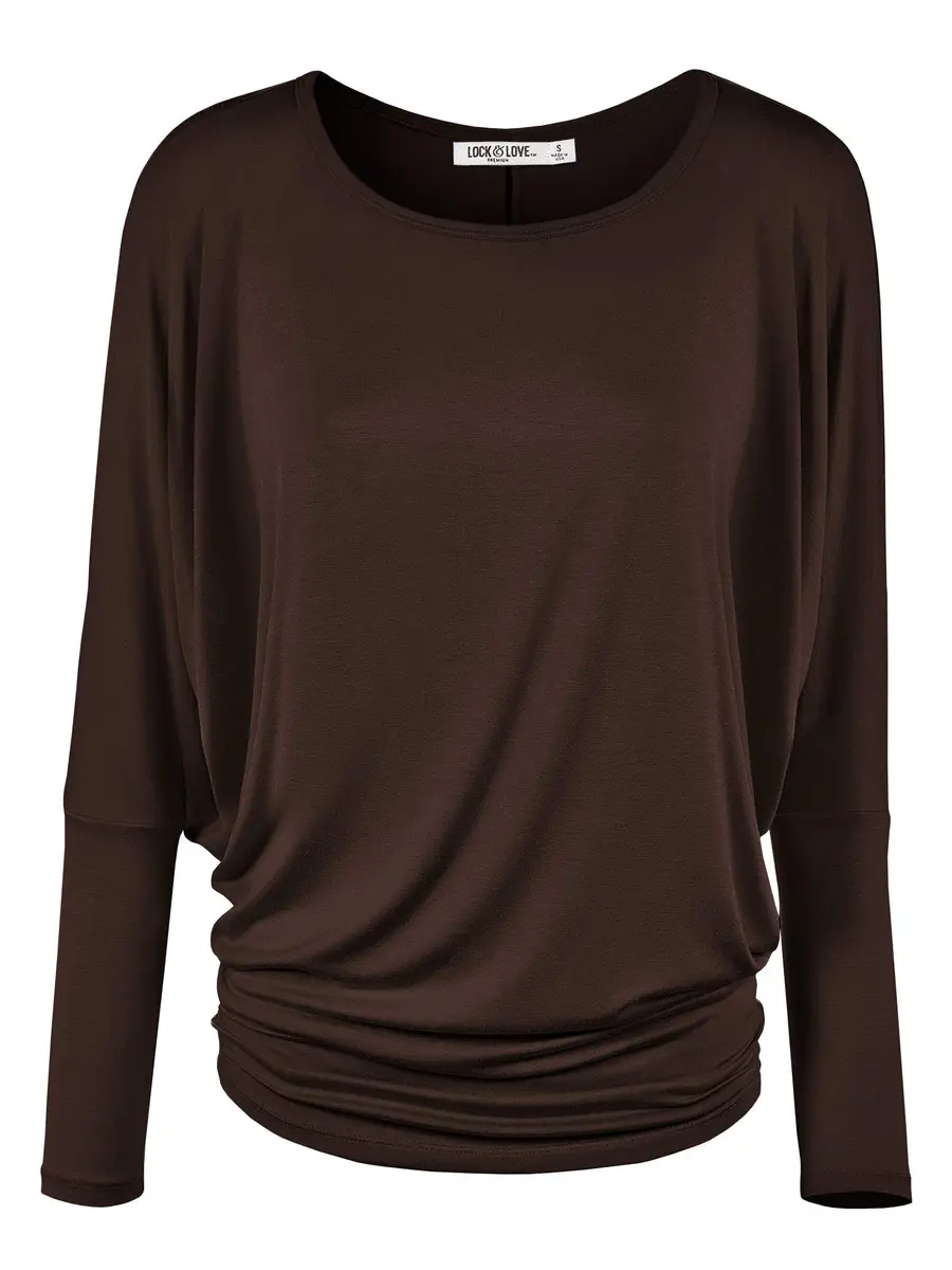 Lock and Love Women's Casual Flowy Batwing Dolman Top | Soft & Comfortable Loose Fit Pullover M Brown - main product image