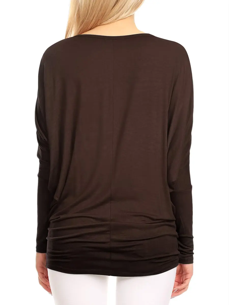 Lock and Love Women's Casual Flowy Batwing Dolman Top | Soft & Comfortable Loose Fit Pullover M Brown - view 5