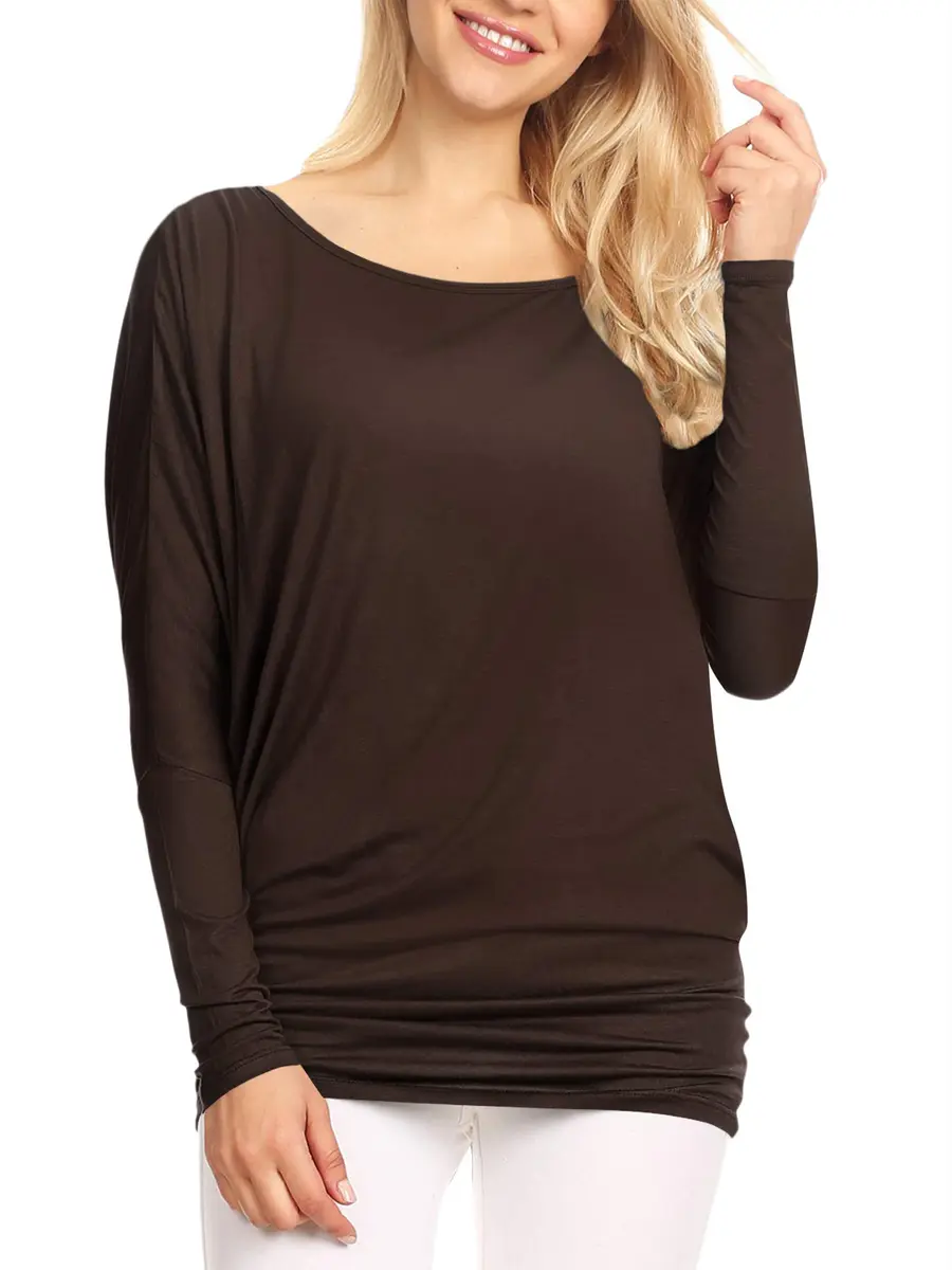 Lock and Love Women's Casual Flowy Batwing Dolman Top | Soft & Comfortable Loose Fit Pullover M Brown - view 2