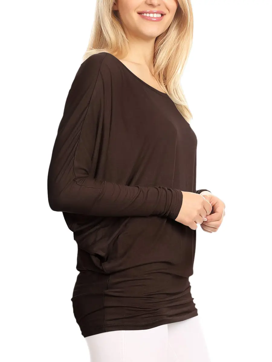 Lock and Love Women's Casual Flowy Batwing Dolman Top | Soft & Comfortable Loose Fit Pullover M Brown - view 4