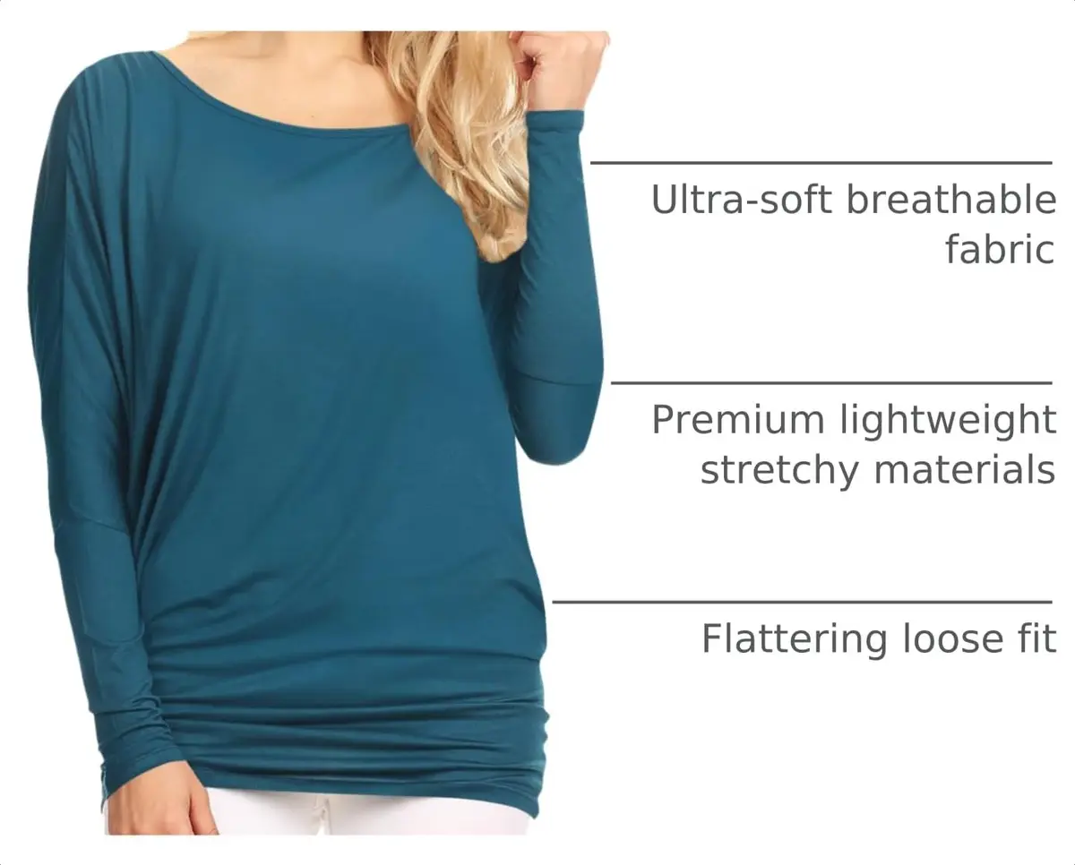 Lock and Love Women's Batwing Dolman Top, Teal | Soft & Flowy Long Sleeve Shirt - view 4