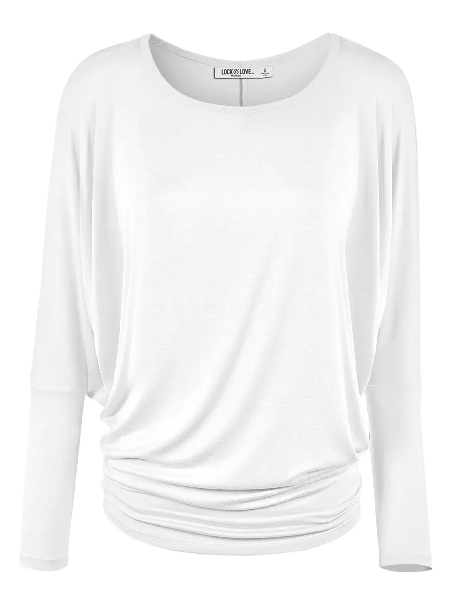 Lock and Love Women's Casual Flowy Batwing Dolman Top | Soft & Comfortable Loose Fit Pullover M White - main product image