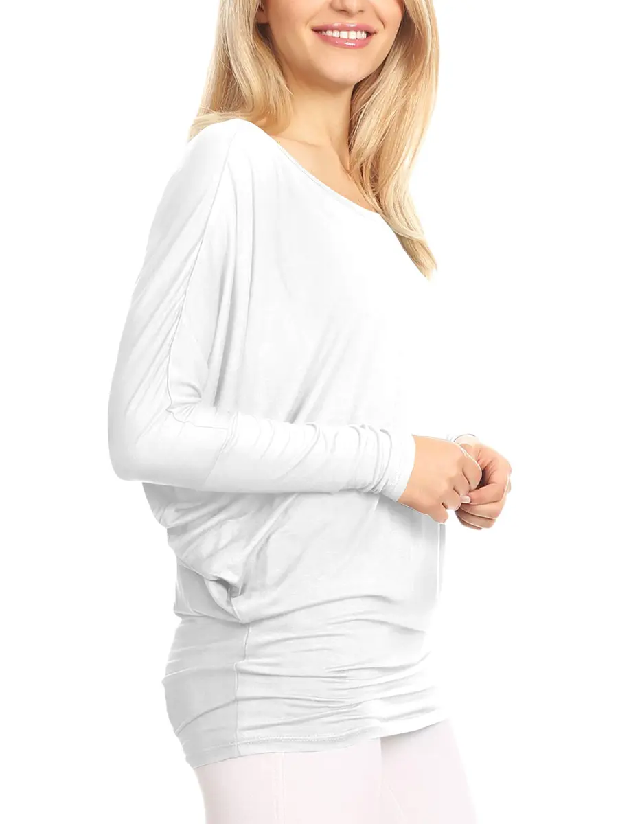 Lock and Love Women's Casual Flowy Batwing Dolman Top | Soft & Comfortable Loose Fit Pullover M White - view 5