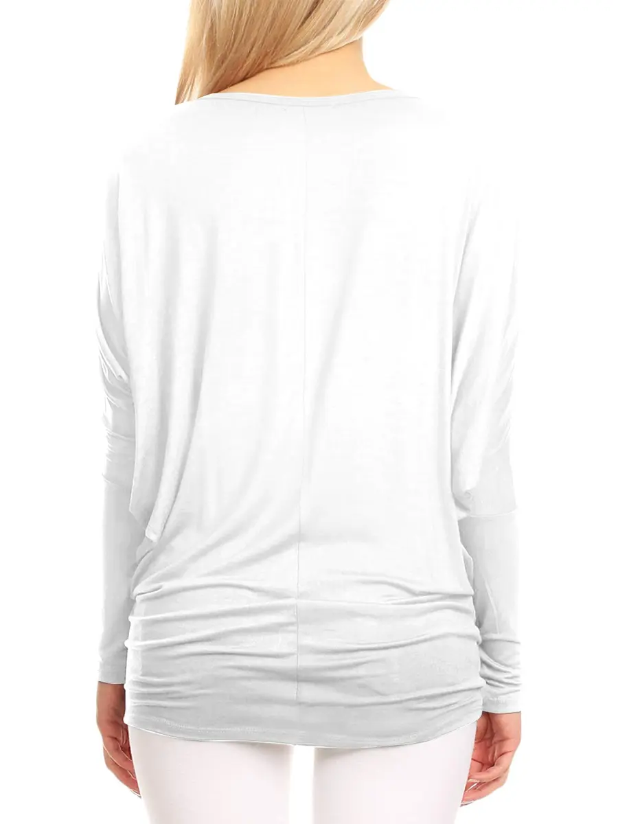 Lock and Love Women's Casual Flowy Batwing Dolman Top | Soft & Comfortable Loose Fit Pullover M White - view 6