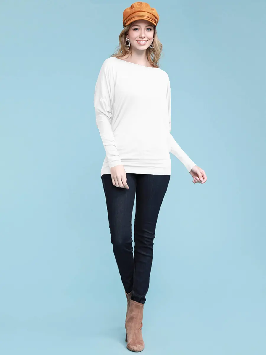 Lock and Love Women's Casual Flowy Batwing Dolman Top | Soft & Comfortable Loose Fit Pullover M White - view 3