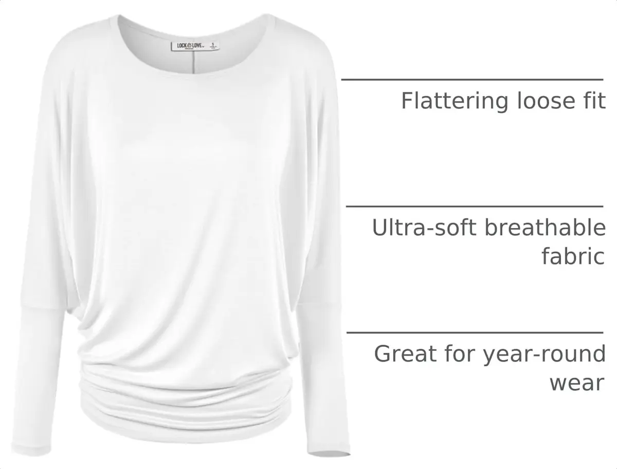 Lock and Love Women's Casual Flowy Batwing Dolman Top | Soft & Comfortable Loose Fit Pullover M White - view 4