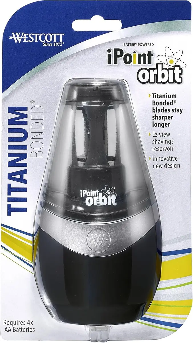 Westcott iPoint Orbit Battery-Powered Pencil Sharpener for Home and Office, Black | Auto Sensor & Titanium Blades - view 9