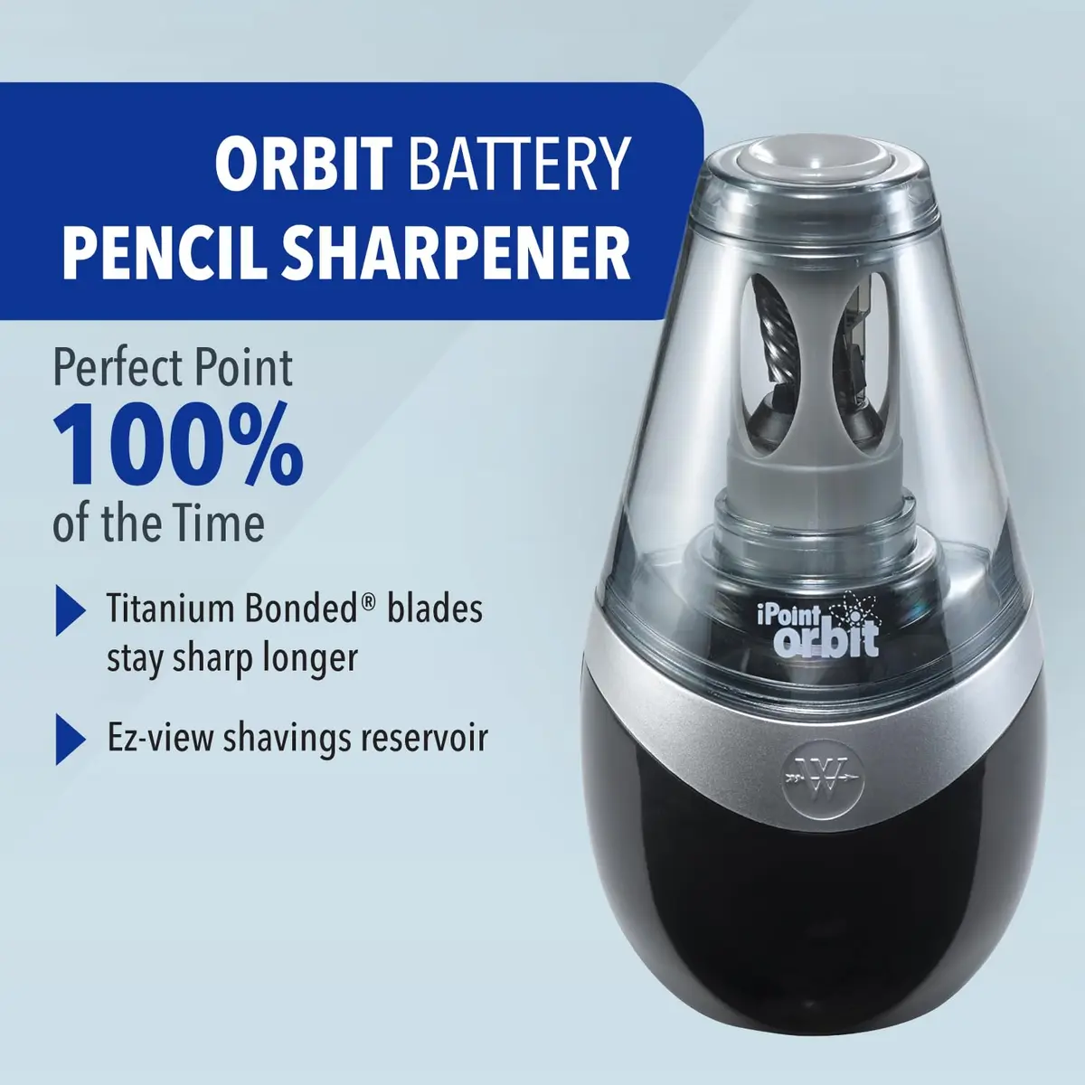 Westcott iPoint Orbit Battery-Powered Pencil Sharpener for Home and Office, Black | Auto Sensor & Titanium Blades - view 2