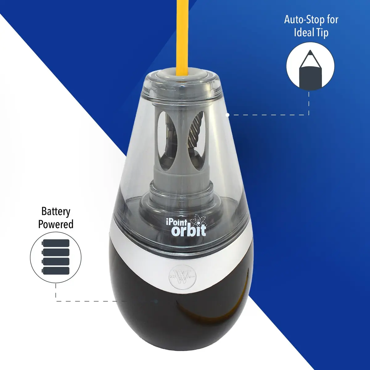 Westcott iPoint Orbit Battery-Powered Pencil Sharpener for Home and Office, Black | Auto Sensor & Titanium Blades - view 3