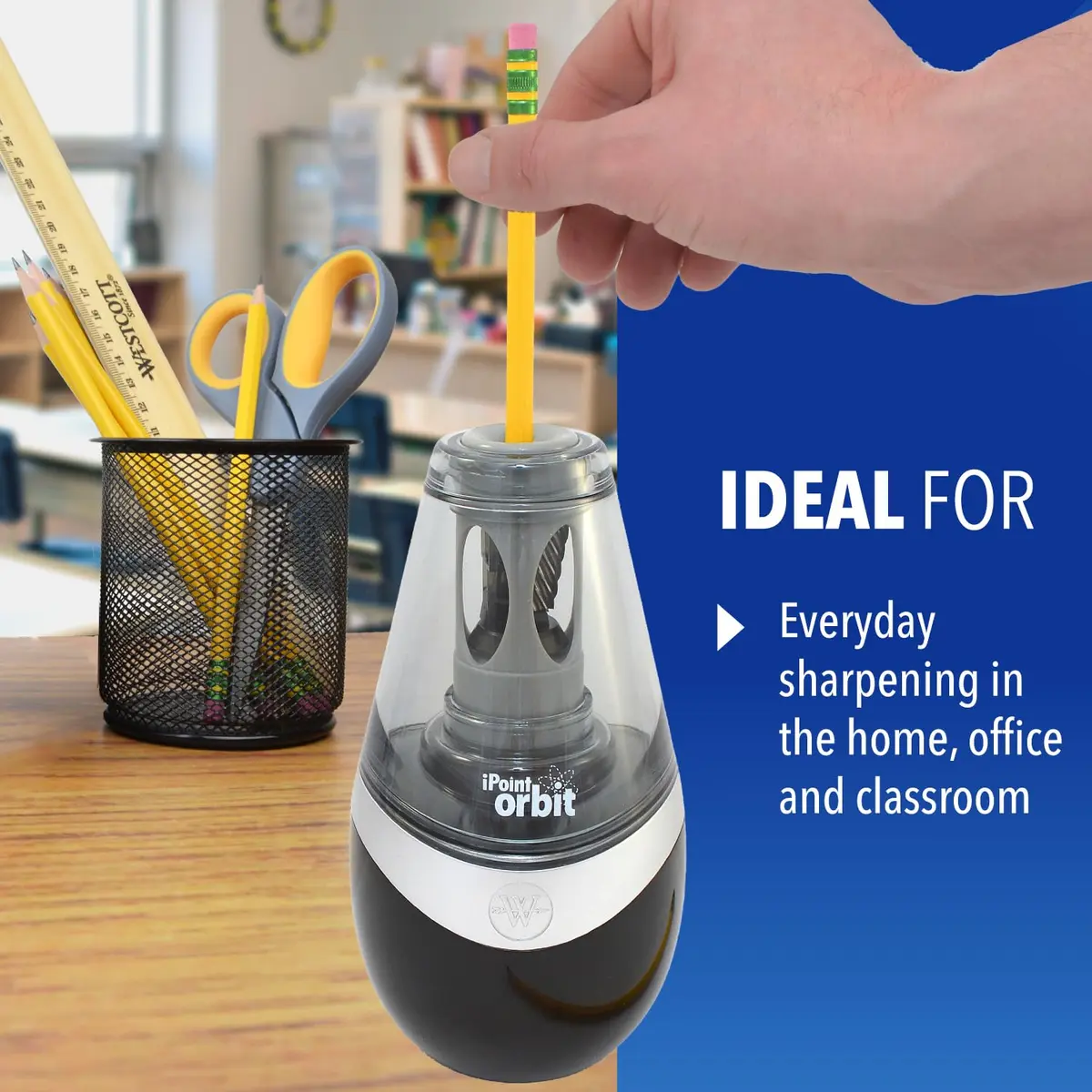 Westcott iPoint Orbit Battery-Powered Pencil Sharpener for Home and Office, Black | Auto Sensor & Titanium Blades - view 4