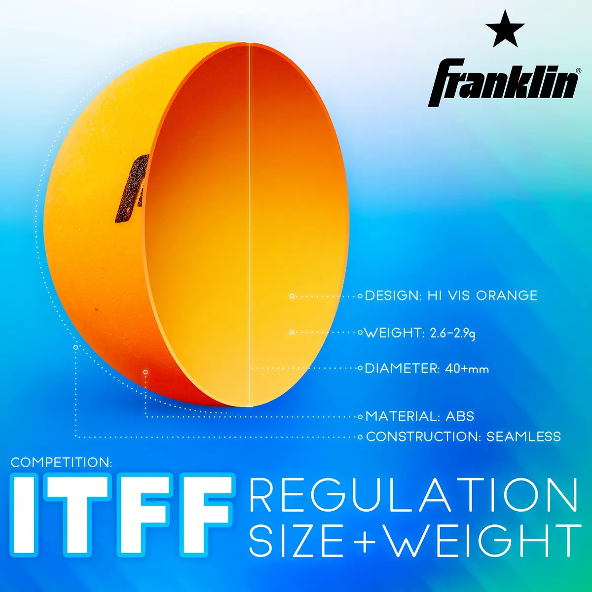 Franklin Sports Orange 40mm Table Tennis Balls (6 Pack) | Official Size & Weight, High Visibility - view 6
