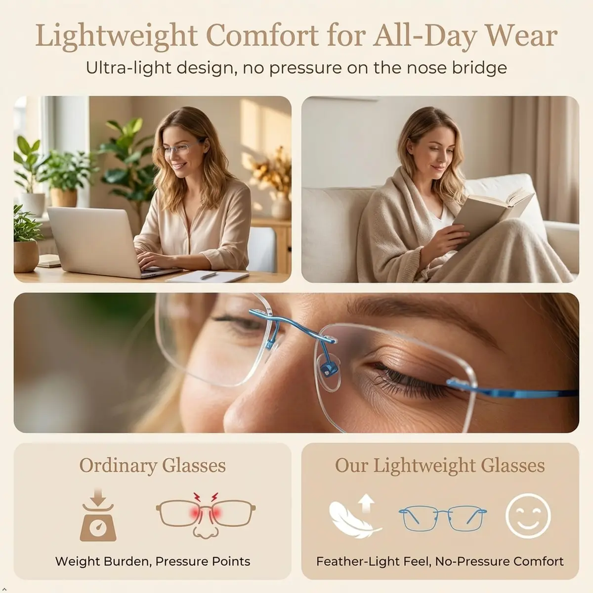 Eyekepper 1.75 Reading Glasses for Men and Women | Blue Rimless Magnifiers with 1.75 Diopters - view 5