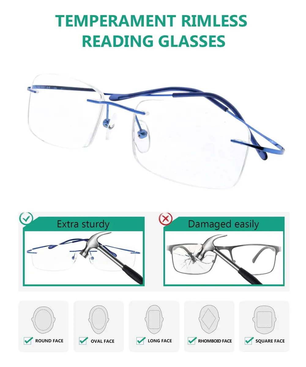Eyekepper 1.75 Reading Glasses for Men and Women | Blue Rimless Magnifiers with 1.75 Diopters - view 2