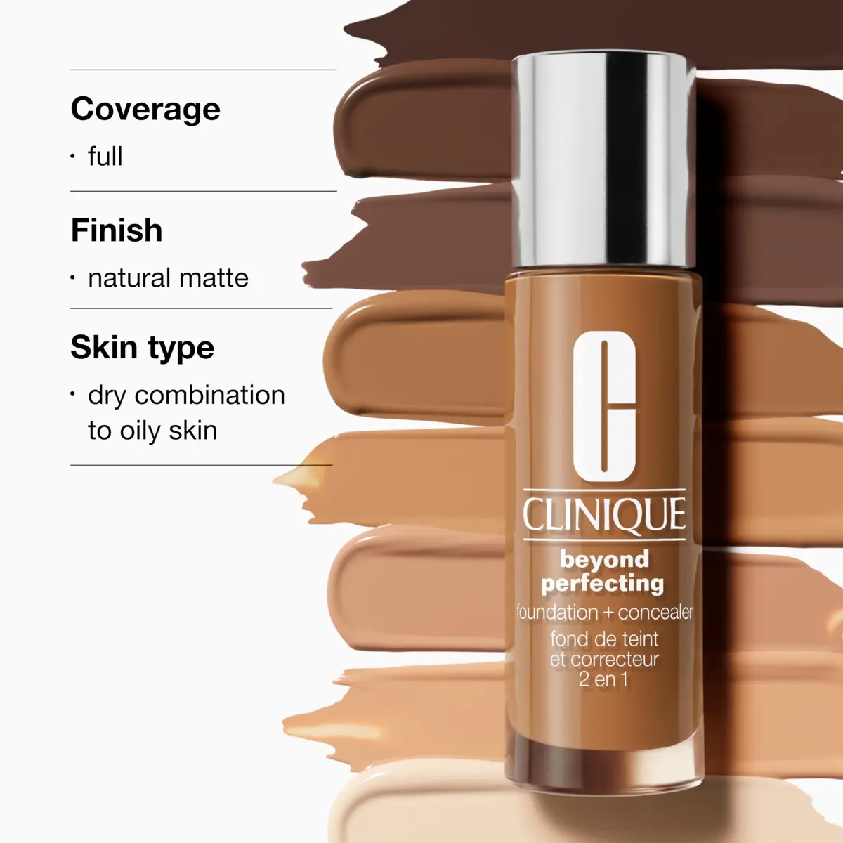 Clinique Beyond Perfecting Lightweight Liquid Foundation + Concealer for Dry & Oily Skin | Full Coverage, Natural Matte Finish, Vanilla, 30ml - view 4