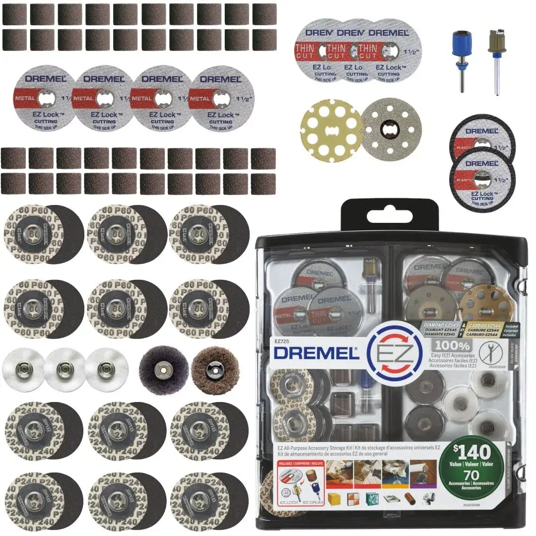 Dremel EZ725 70-Piece All-Purpose Rotary Tool Accessory Set With Storage Kit | Cutting, Polishing, Cleaning, Sanding - main product image