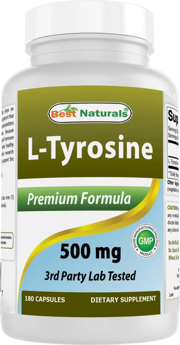 Best Naturals L-Tyrosine 500 Mg 180 Capsules Supports Mental Alertness, Energy, Focus, Healthy Glandular Function and Balance - main product image