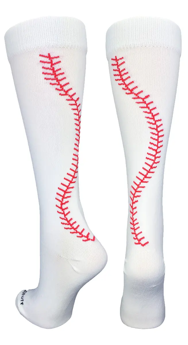MadSportsStuff Softball Socks with Stitches Over the Calf | Youth Performance Athletic Socks in White/Red - main product image