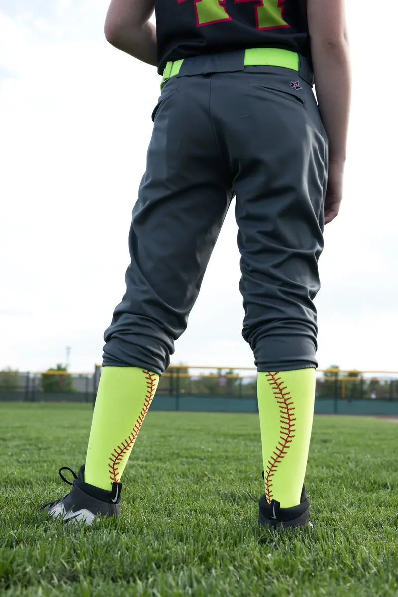 MadSportsStuff Softball Socks with Stitches Over the Calf | Youth Performance Athletic Socks in White/Red - view 2