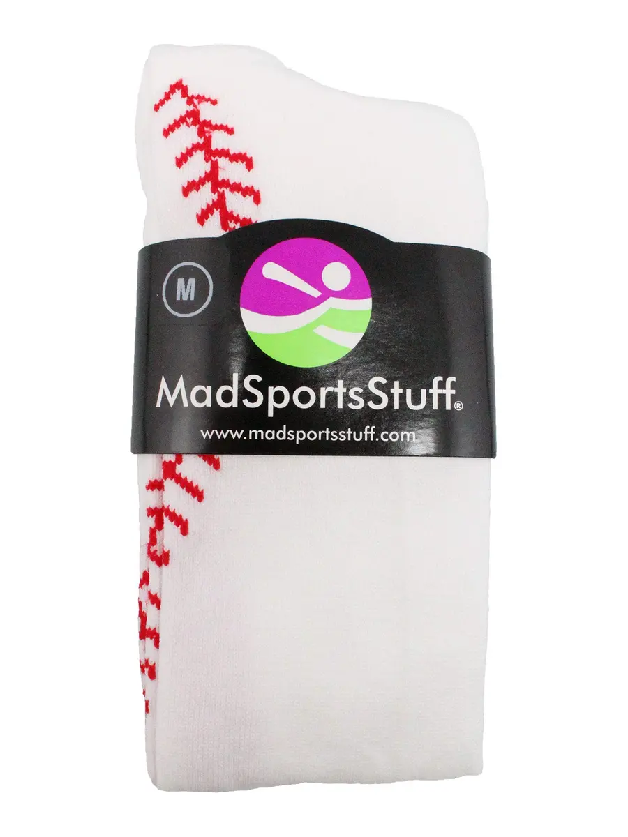 MadSportsStuff Softball Socks with Stitches Over the Calf | Youth Performance Athletic Socks in White/Red - view 4
