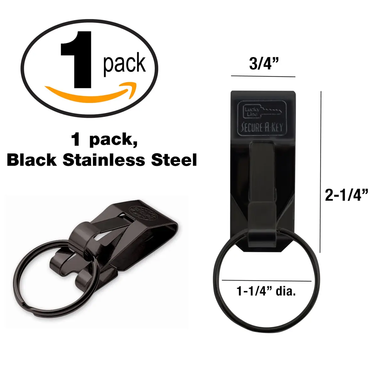 Lucky Line Original Secure-A-Key Wide Belt Clip Black | Heavy Duty Stainless Steel Key Holder - view 4