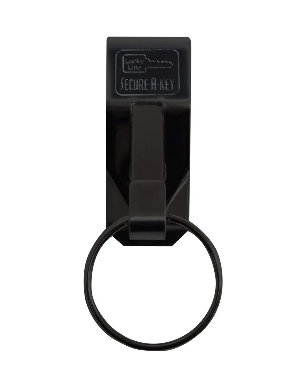 Lucky Line Original Secure-A-Key Wide Belt Clip Black | Heavy Duty Stainless Steel Key Holder - main product image