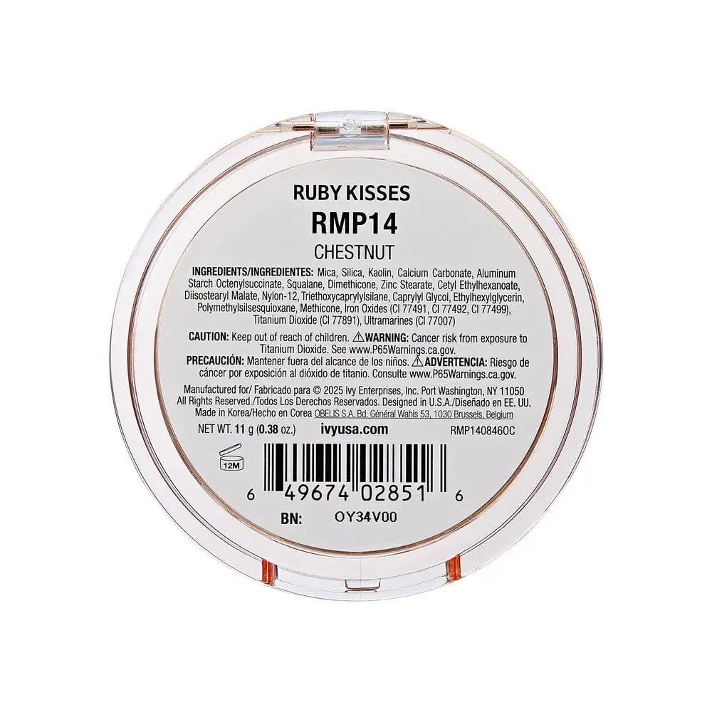 Ruby Kisses Mineral Pressed Powder Foundation Chestnut 9.9g (0.35 Oz) | Natural Finish for Sensitive Skin - view 3