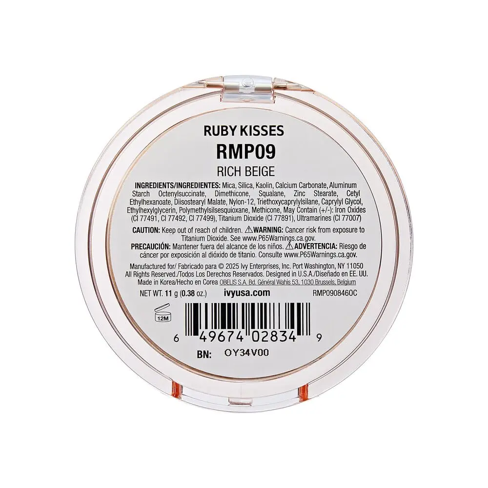 Ruby Kisses Mineral Pressed Powder Foundation Rich Beige 9.92 g (0.35 oz) | Natural Finish for Sensitive Skin - view 3