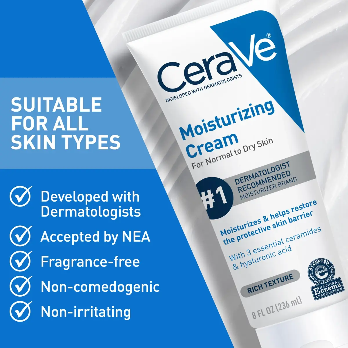 CeraVe Moisturizing Cream Face & Body Cream 539ml (19oz) | Developed with Dermatologists - view 6