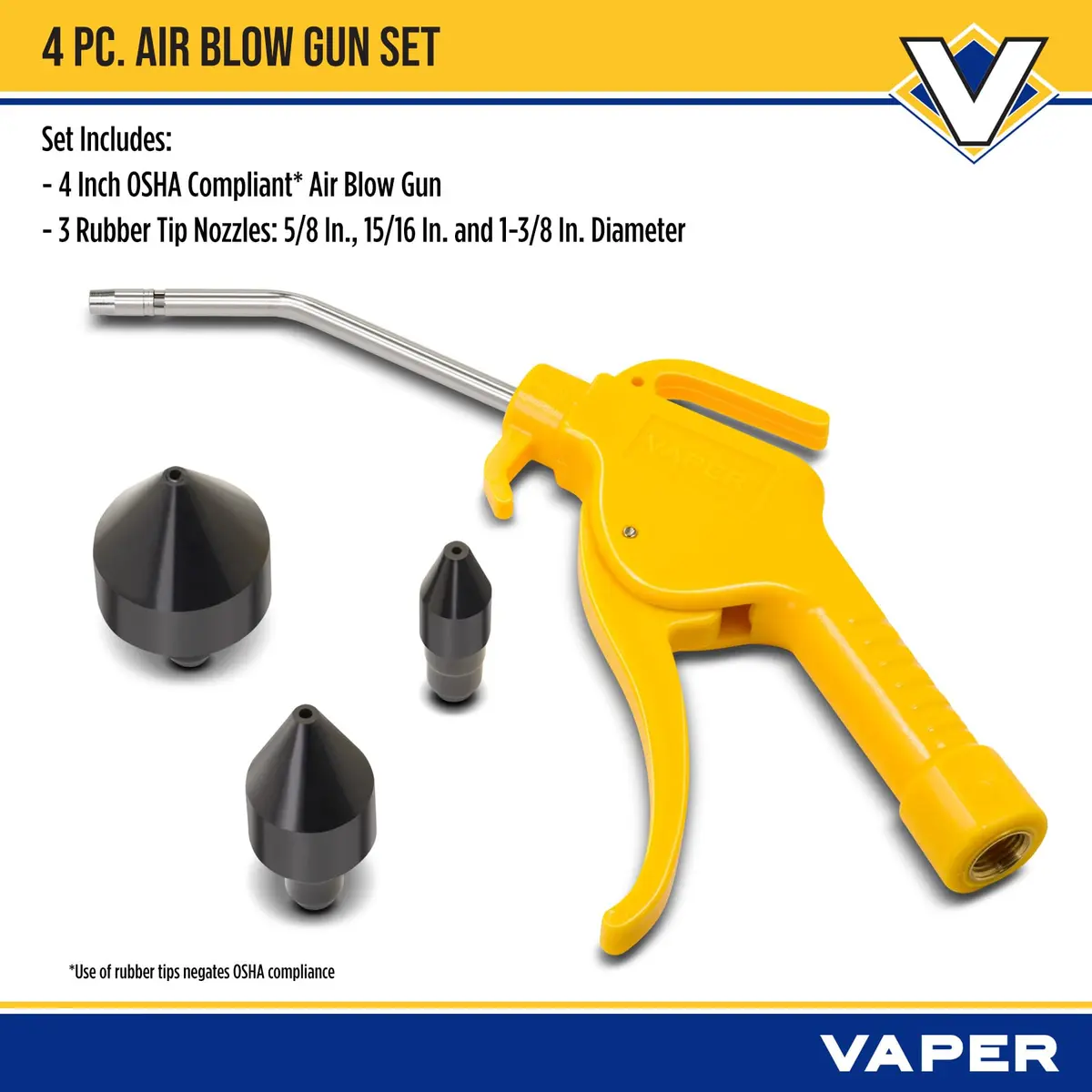 Titan 19391 4-Piece Air Blow Gun Set | OSHA Compliant Safety Tip, 75-120psi, Rubber Tips for Sensitive Surfaces - view 2