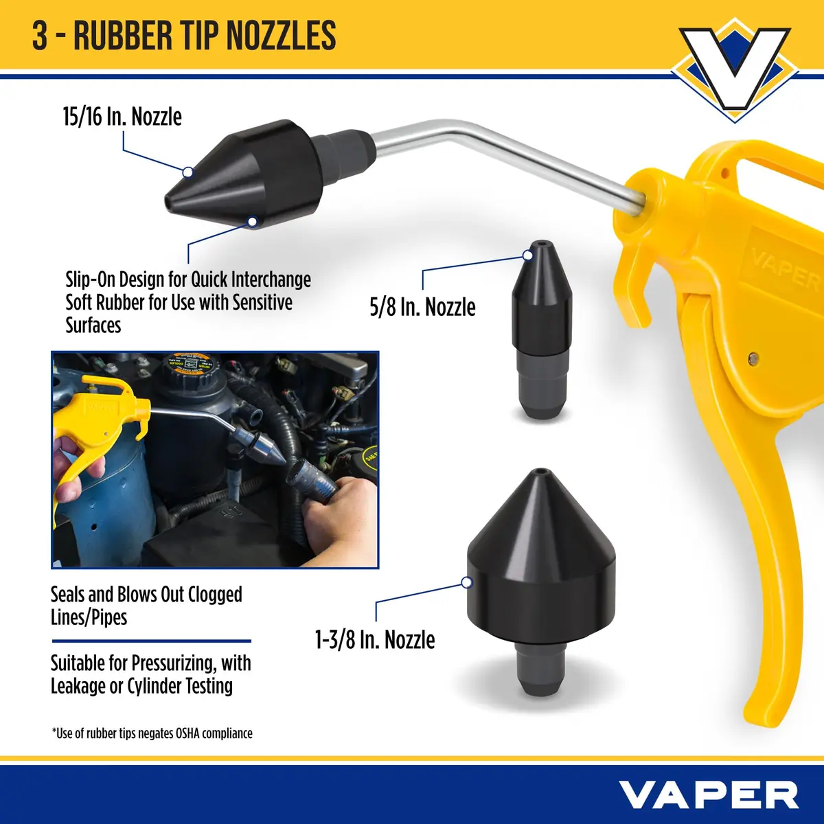 Titan 19391 4-Piece Air Blow Gun Set | OSHA Compliant Safety Tip, 75-120psi, Rubber Tips for Sensitive Surfaces - view 4