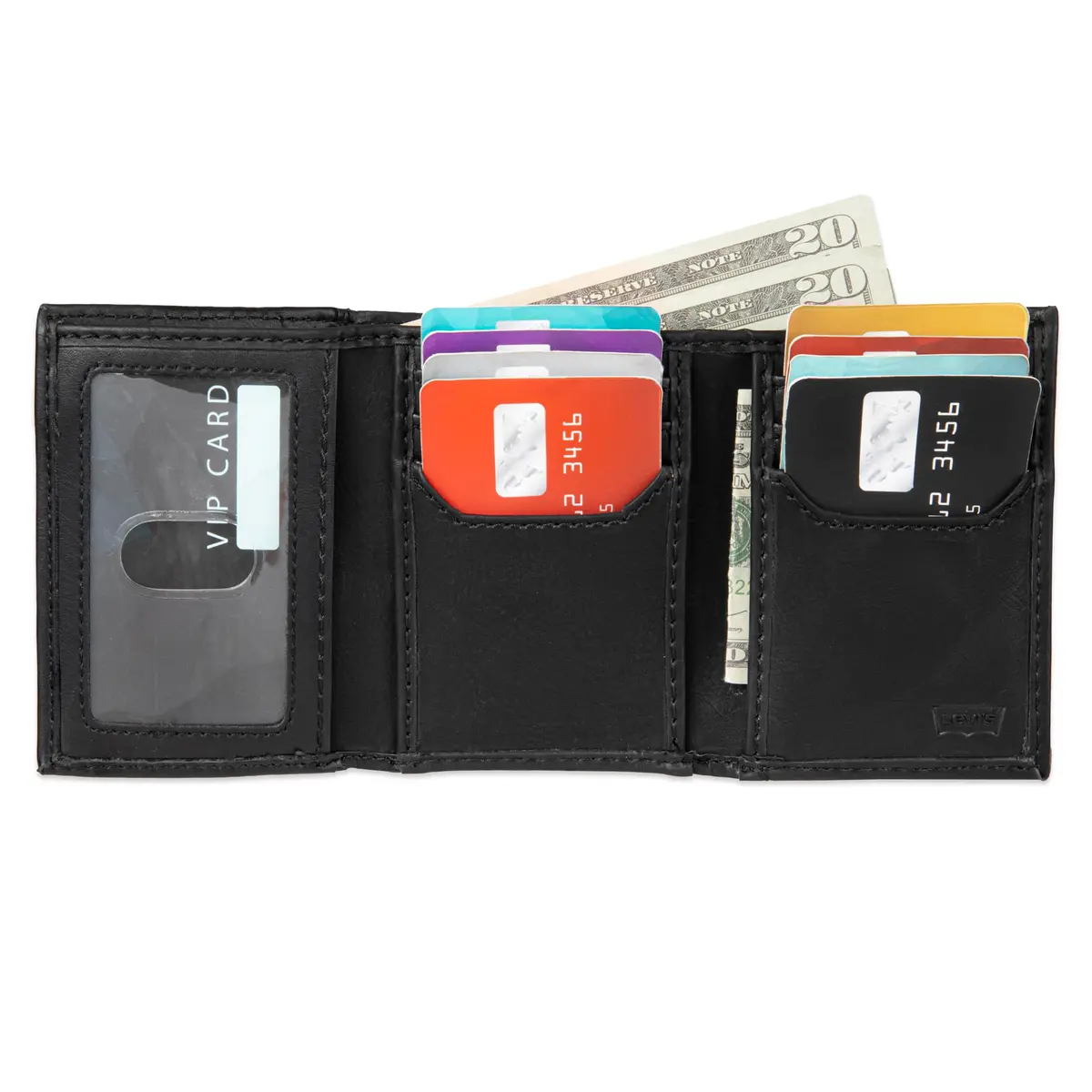 Levi's Men's Trifold Wallet - Slim & Stylish with ID Window & Chain, Black - view 6