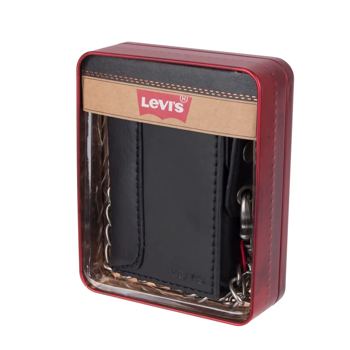 Levi's Men's Trifold Wallet - Slim & Stylish with ID Window & Chain, Black - view 7