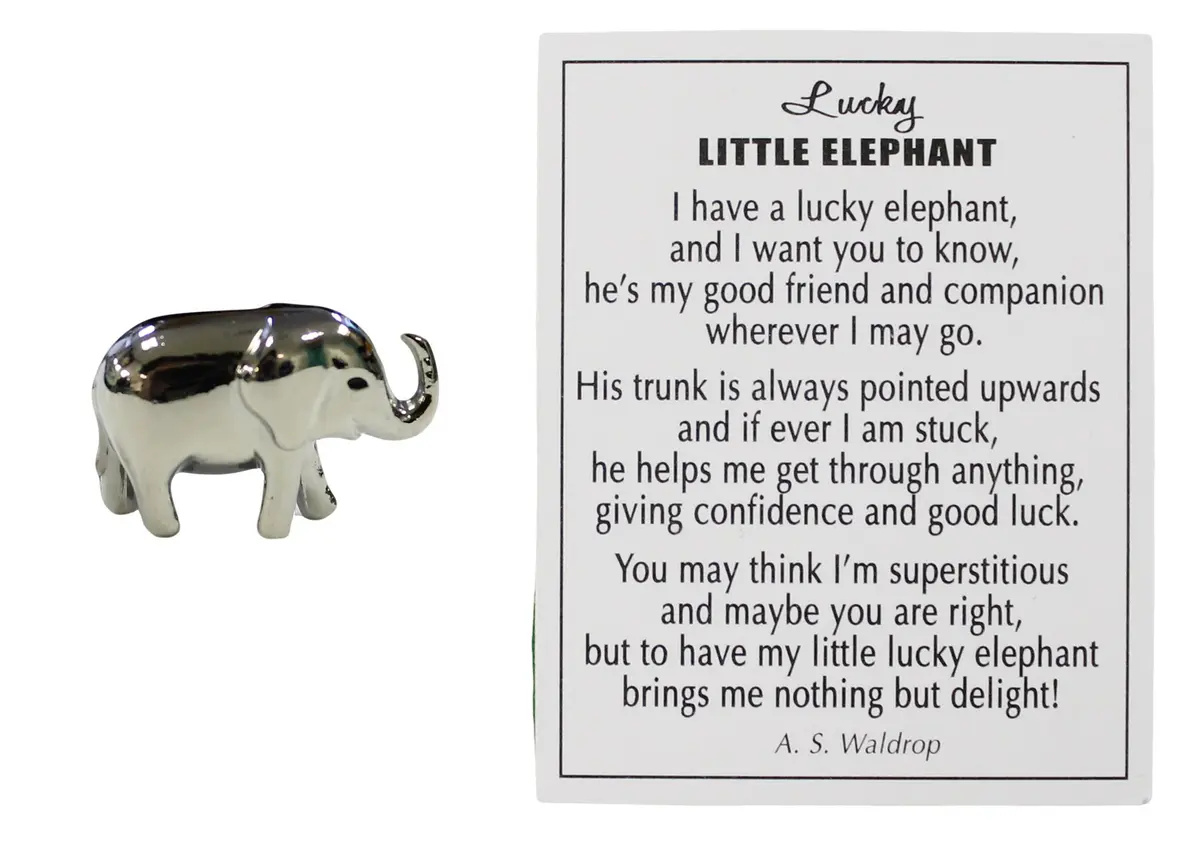 Ganz Lucky Little Elephant Charm with Story Card! Sterling Silver, 0.5 inch Height | Animal Theme Pendant - main product image