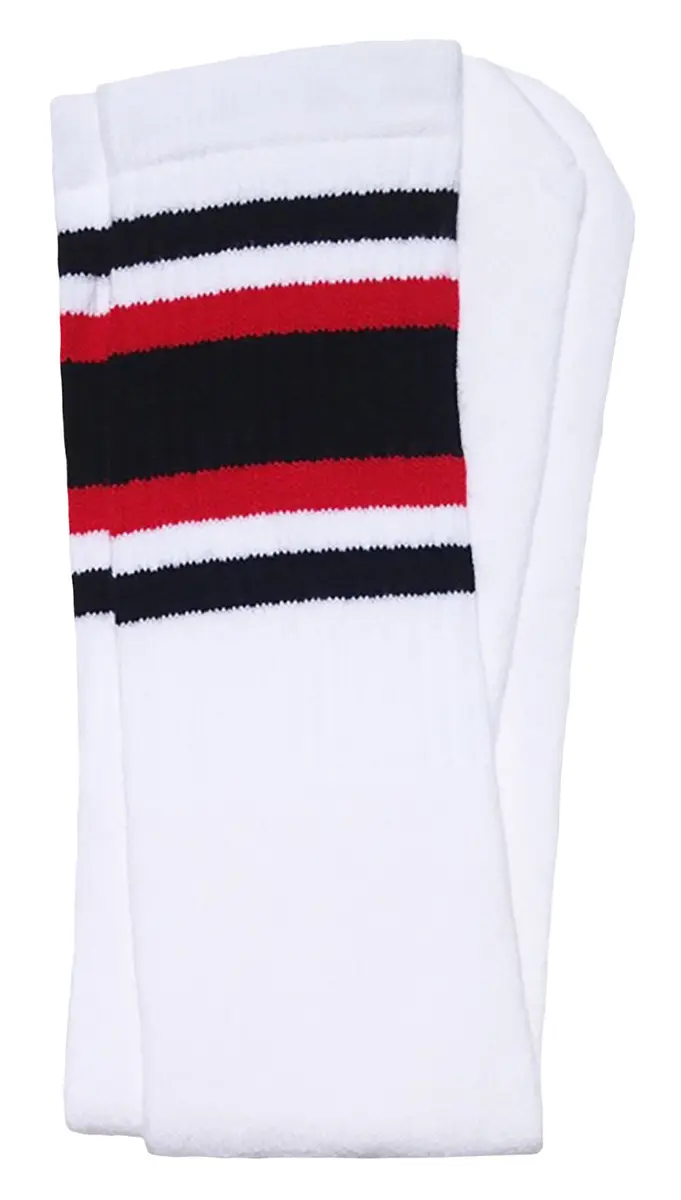 SKATERSOCKS 25" Knee high White tube socks with Black-Red stripes style 4 | Unisex 25-inch knee-high socks for kids & adults - main product image