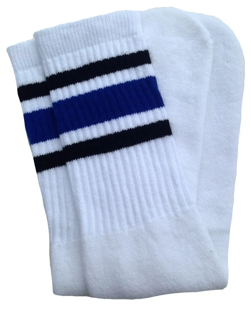 SKATERSOCKS 25" Knee High White Tube Socks with Stripes | Unisex Cotton Blend, Made in USA - main product image