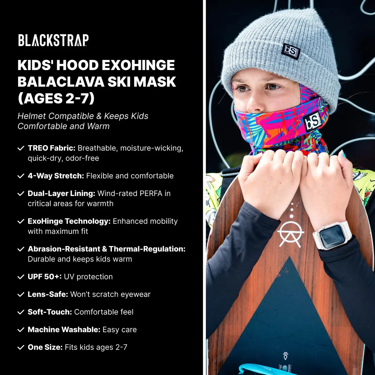 BLACKSTRAP Kids The Hood Dual Layer Cold Weather Neck Gaiter and Warmer for Children, Snow Issue | UPF 50+ Sun Protection (70-120 chars) - view 2
