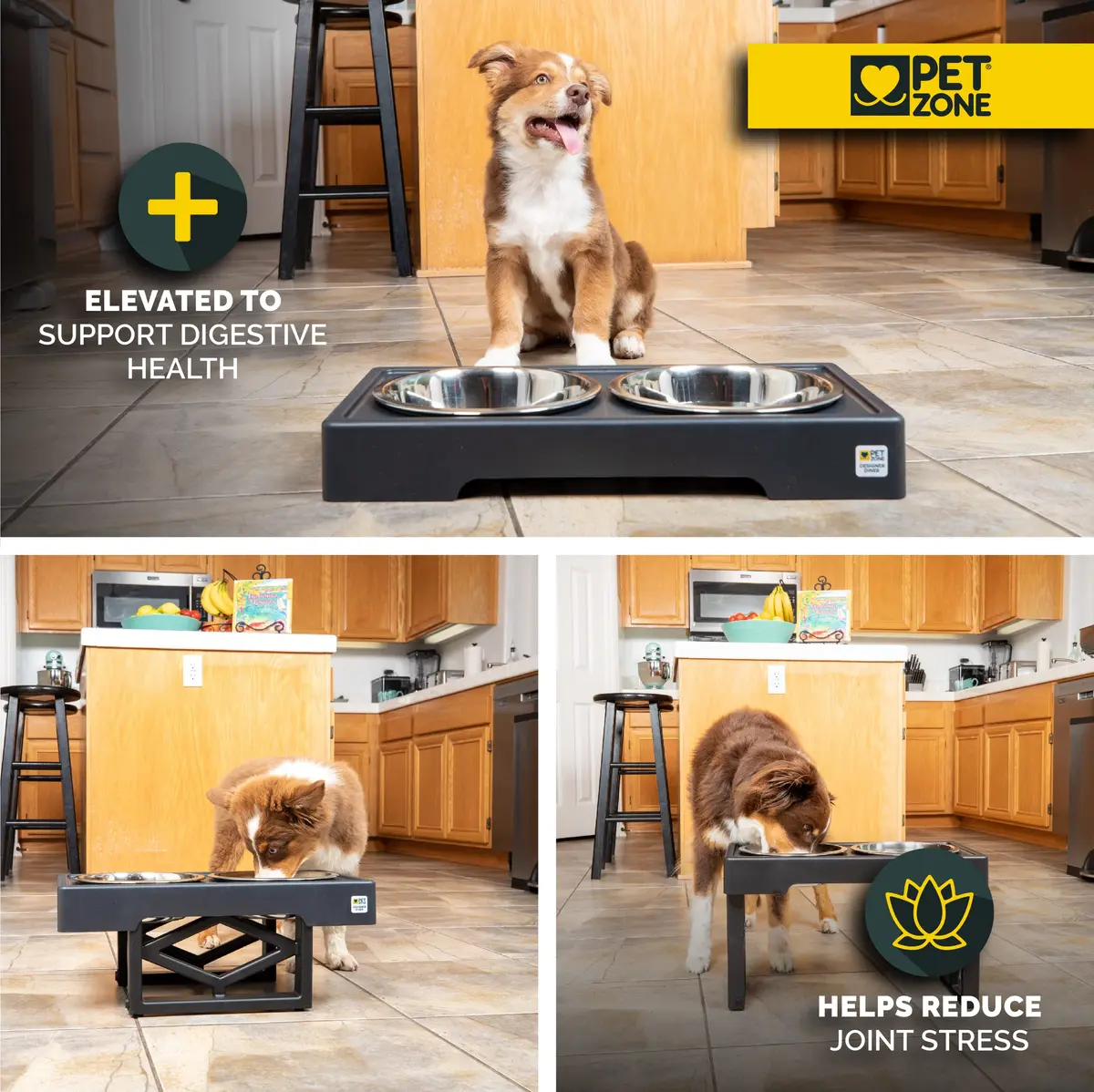 Pet Zone Designer Diner Elevated Dog Bowl Stand, 3 Adjustable Height Levels | Supports digestion & joint health - view 2