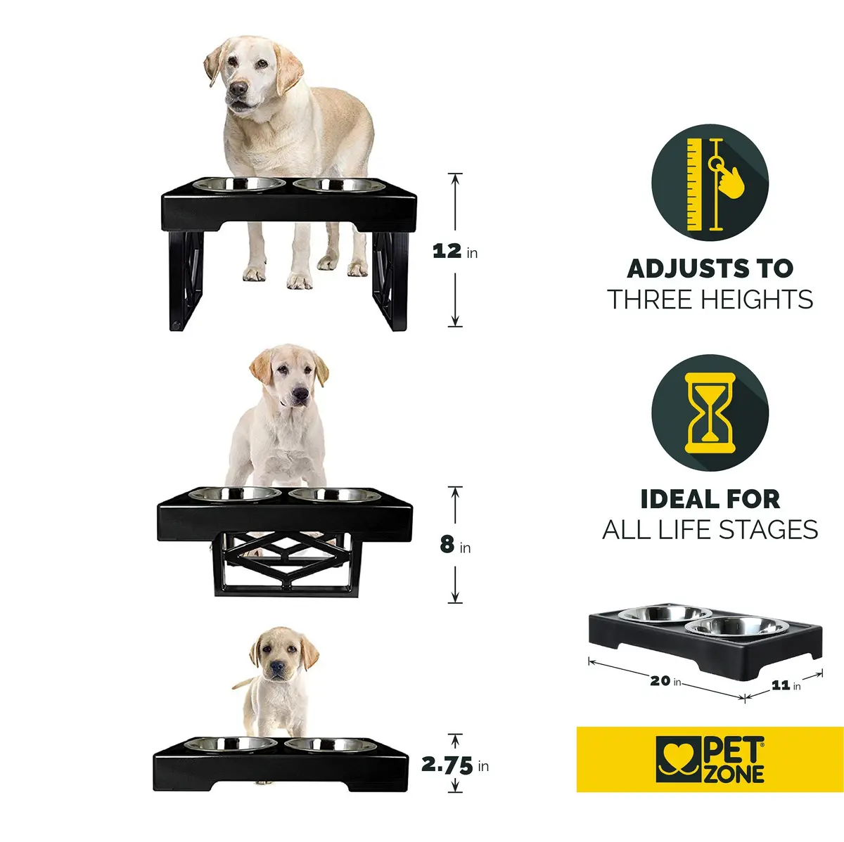 Pet Zone Designer Diner Elevated Dog Bowl Stand, 3 Adjustable Height Levels | Supports digestion & joint health - view 3