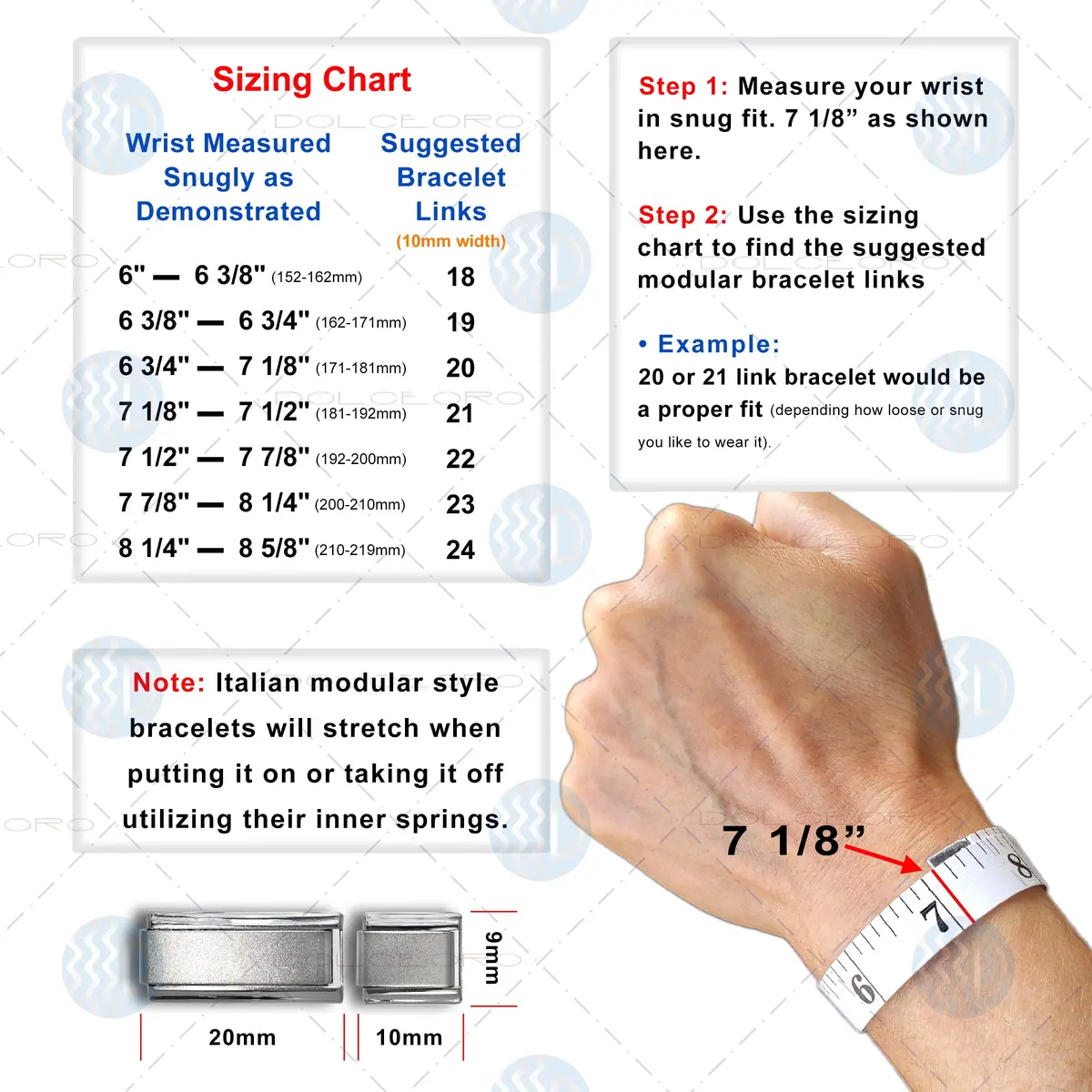 Dolceoro Heart 9mm Italian Modular Charm Bracelet Steel 18 Links | Hypoallergenic, Customizable, Italian Style - view 4